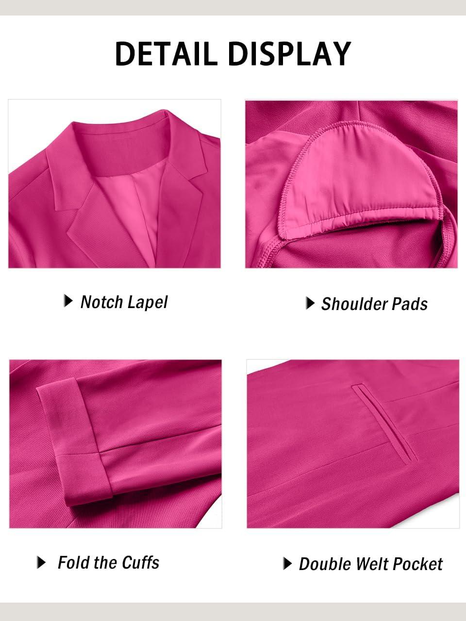 imageGRECERELLE Womens Blazers Lightweight 34 Sleeve Lapel Open Front Casual Suit Jacket Work Blazer with PocketsHot Pink