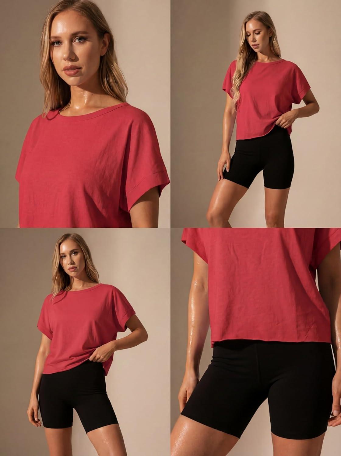 imageGRECERELLE Womens Open Back Workout Tops Backless Athletic Shirts Casual Crop Running Tee Y2k YogaRed