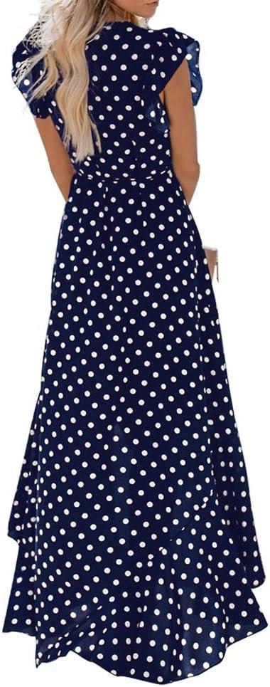 imageGRECERELLE 2026 Womens Spring Summer Boho Floral Print VNeck Faux Wrap Maxi Dress for Wedding Guest Graduation Party01 Polka Dotsnavy Blue