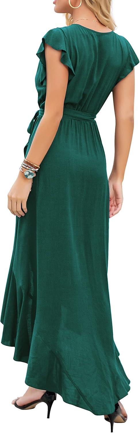 imageGRECERELLE 2026 Womens Spring Summer Boho Floral Print VNeck Faux Wrap Maxi Dress for Wedding Guest Graduation Party04 Dark Green