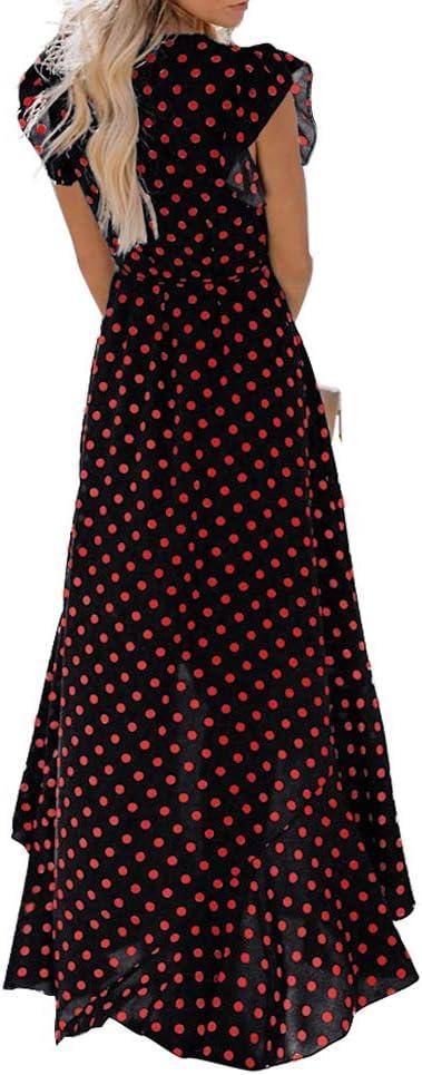 imageGRECERELLE 2026 Womens Spring Summer Boho Floral Print VNeck Faux Wrap Maxi Dress for Wedding Guest Graduation Party12 Polka Dotsred Black
