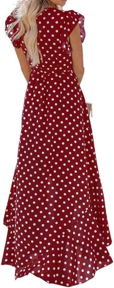 imageGRECERELLE 2026 Womens Spring Summer Boho Floral Print VNeck Faux Wrap Maxi Dress for Wedding Guest Graduation Party14 Polka Dotswine Red