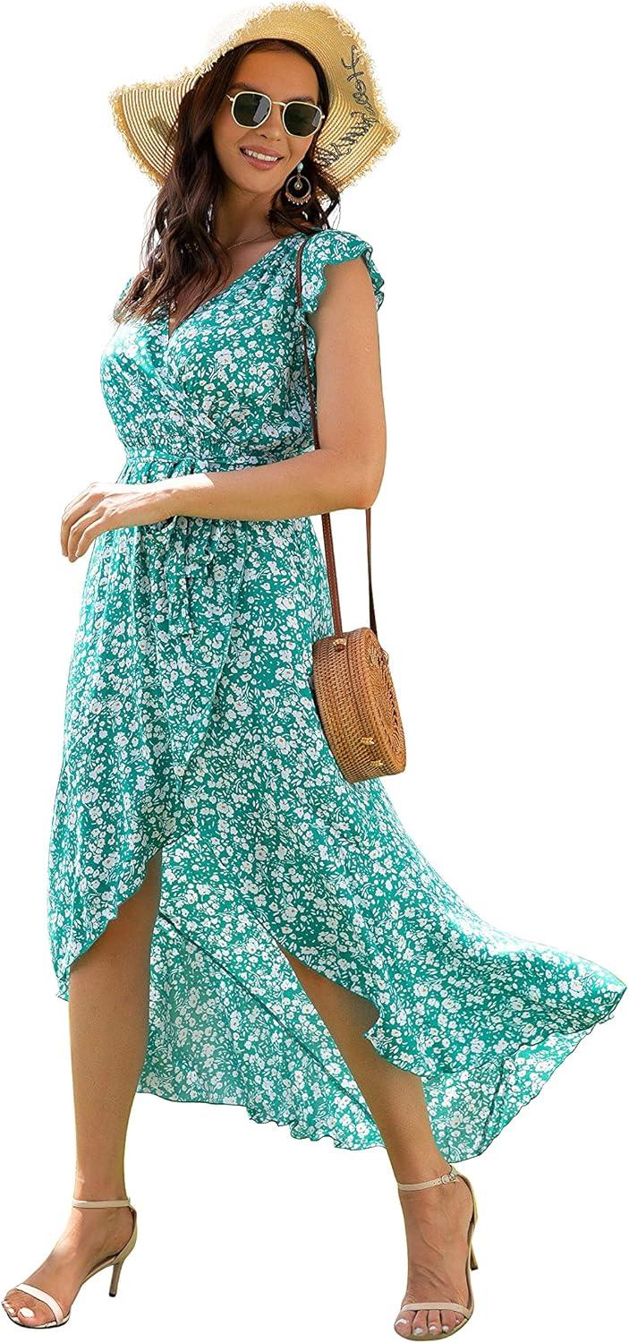 imageGRECERELLE 2026 Womens Spring Summer Boho Floral Print VNeck Faux Wrap Maxi Dress for Wedding Guest Graduation Party22 Fp Cherryblossomgreen