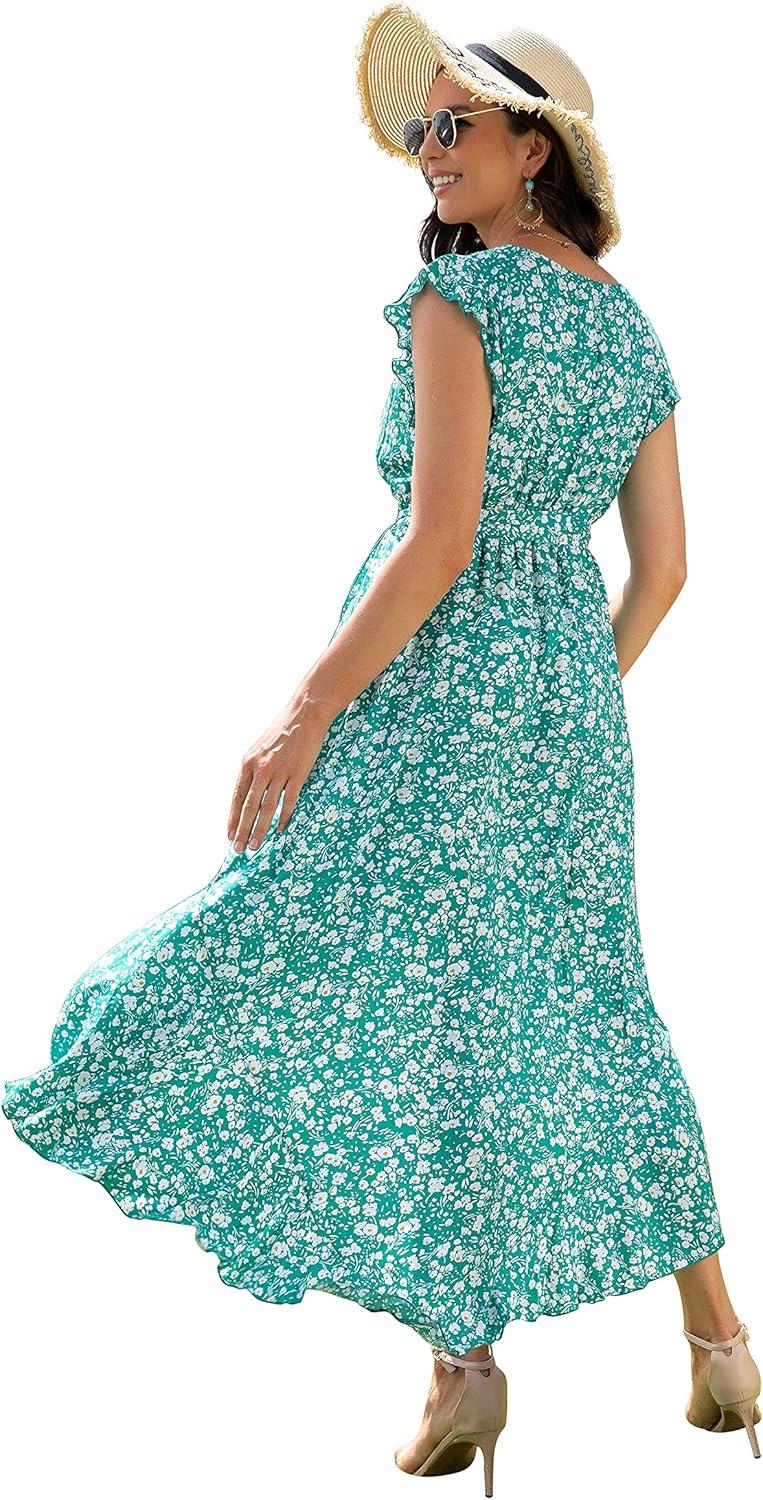 imageGRECERELLE 2026 Womens Spring Summer Boho Floral Print VNeck Faux Wrap Maxi Dress for Wedding Guest Graduation Party22 Fp Cherryblossomgreen
