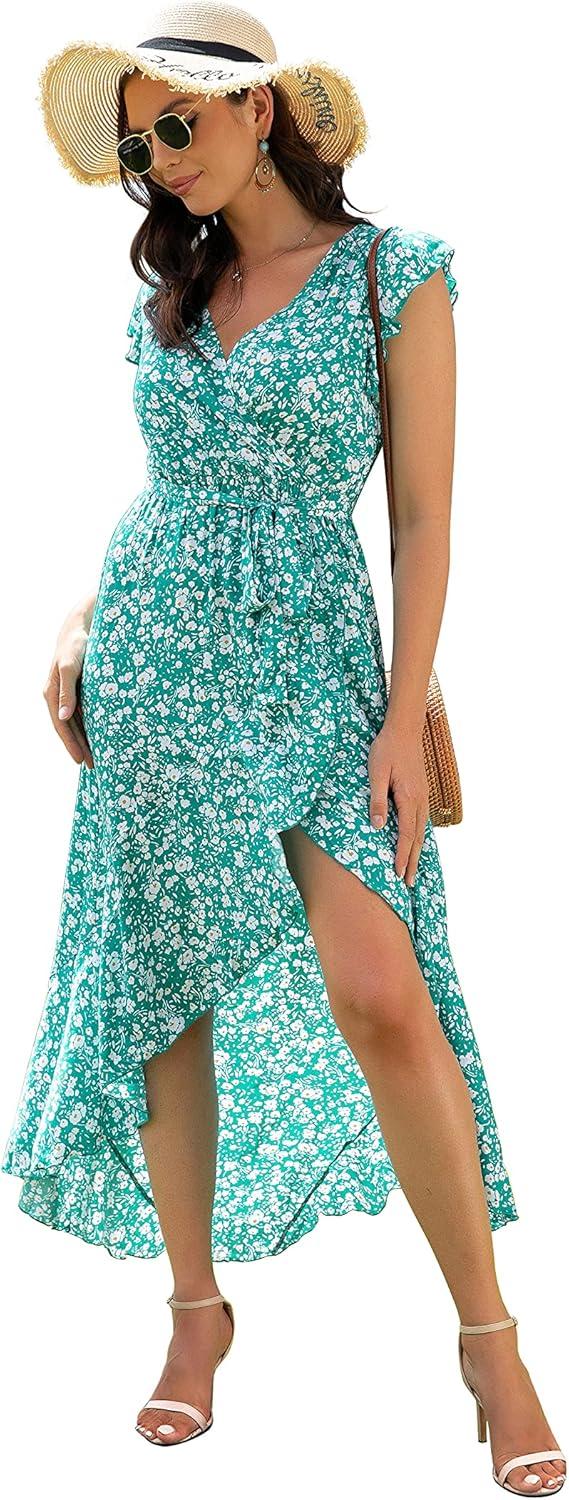 imageGRECERELLE 2026 Womens Spring Summer Boho Floral Print VNeck Faux Wrap Maxi Dress for Wedding Guest Graduation Party22 Fp Cherryblossomgreen