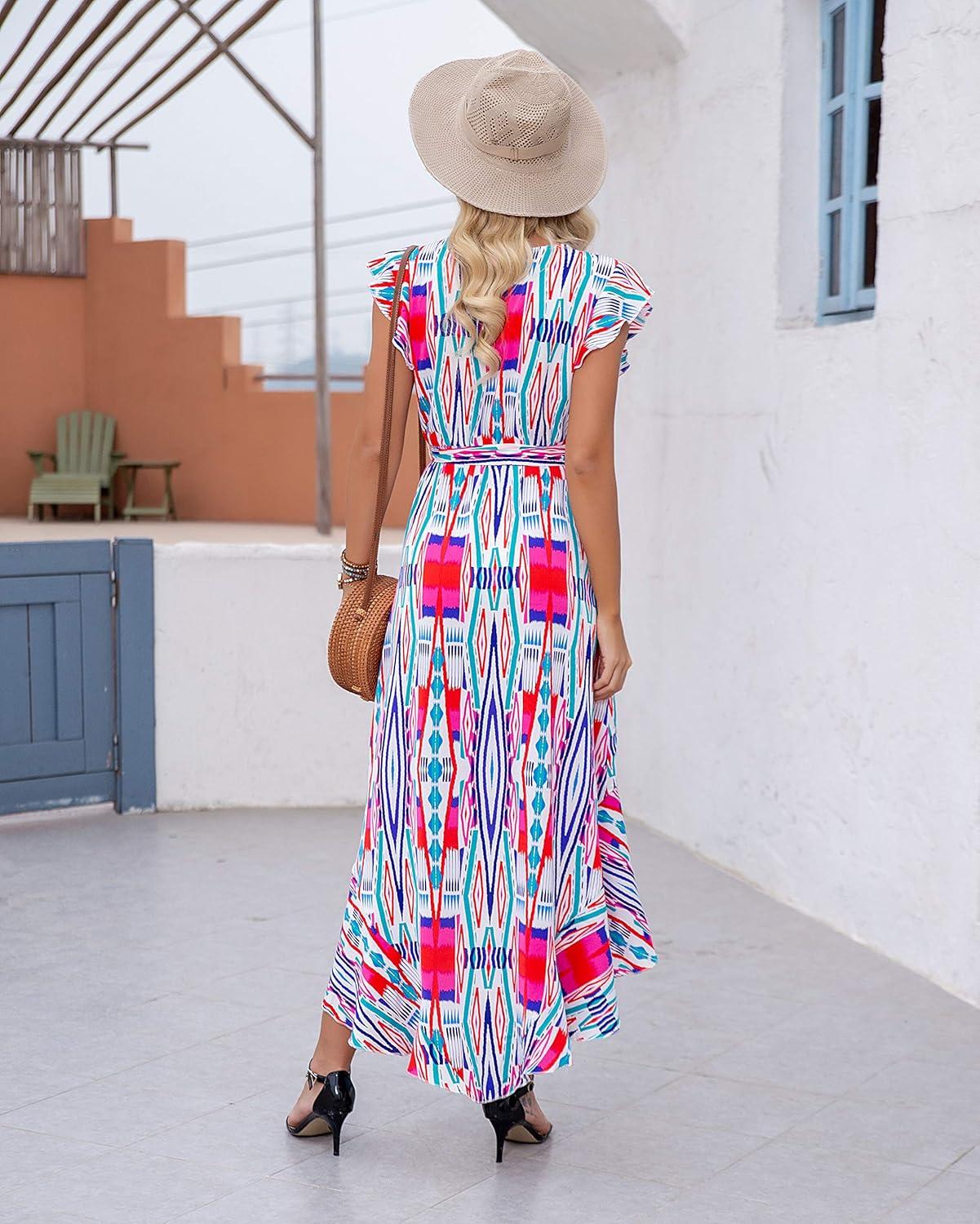 imageGRECERELLE 2026 Womens Spring Summer Boho Floral Print VNeck Faux Wrap Maxi Dress for Wedding Guest Graduation Party41 Fp Multicolor Blue Green