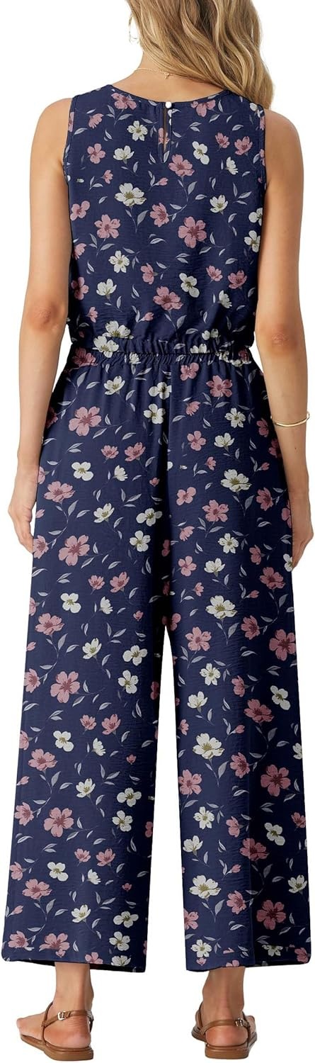 image:imageGRECERELLE Two Piece Sets for Women Sleeveless Crop Top Wide Leg Pants Sweat Set for Women Tracksuits 2026 SummerBlue Pink Wh Flower