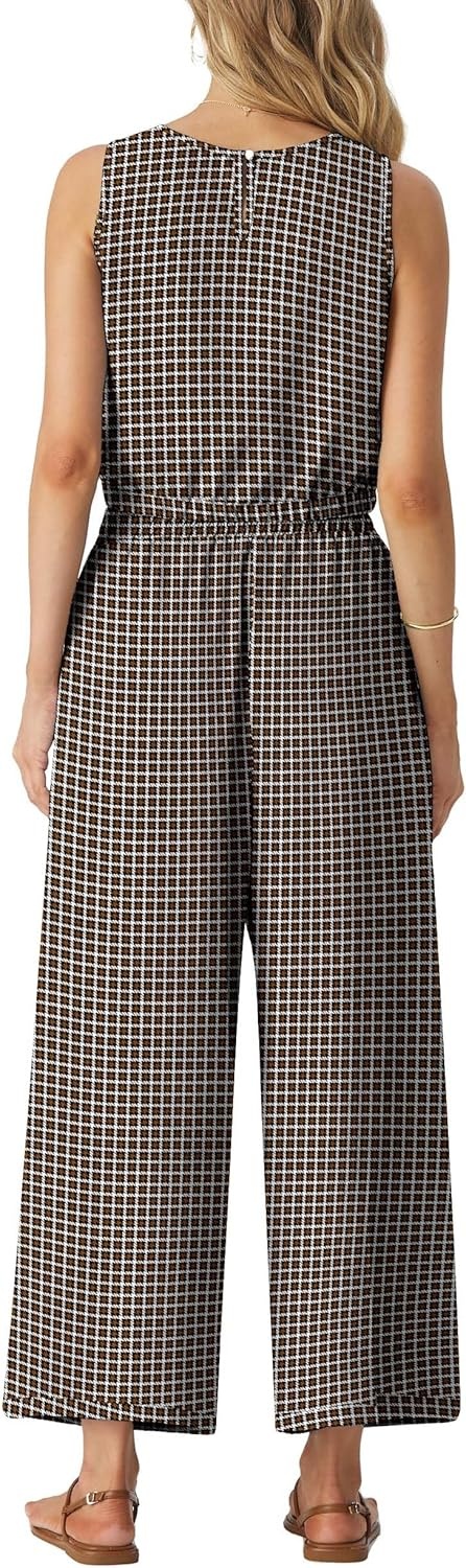 image:imageGRECERELLE Two Piece Sets for Women Sleeveless Crop Top Wide Leg Pants Sweat Set for Women Tracksuits 2026 SummerWh Brown Pinstripe