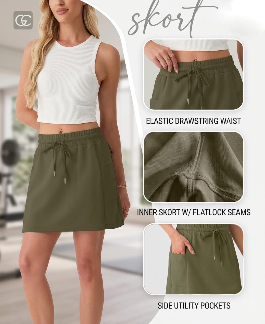 image:imageGRECERELLE 2026 Active Skirt for Women with 4 Side Pockets Casual Athletic Tennis Golf Skorts with ShortsDark Gray