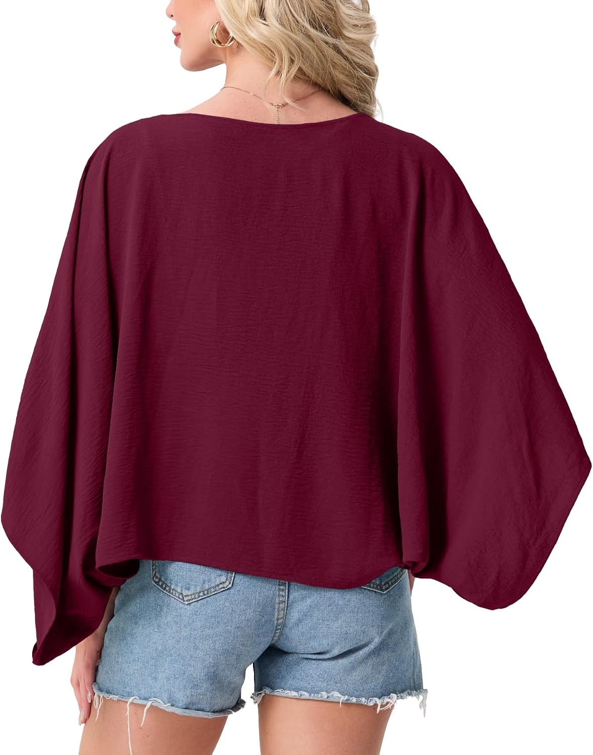 image:imageGRECERELLE Womens Summer Lightweight Cropped Cardigan Open Front Cover Ups for Dresses Kimono Oversized Trendy Layering Tops Casual Loose Shrug for VacationWine Red
