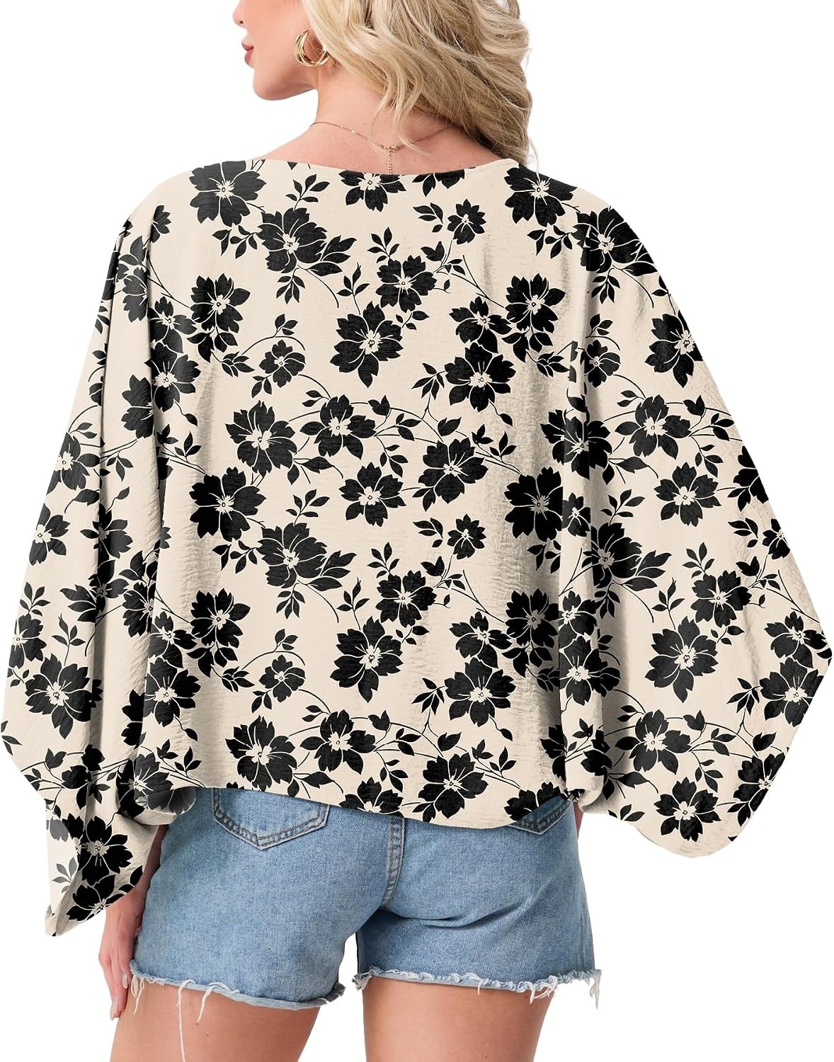 image:imageGRECERELLE Womens Summer Lightweight Cropped Cardigan Open Front Cover Ups for Dresses Kimono Oversized Trendy Layering Tops Casual Loose Shrug for VacationKhaki Black Flower
