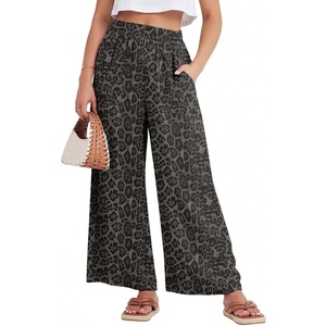 GRECERELLE Women Elastic High Waisted Wide Leg Pants Woman Casual Palazzo Trousers(Gray Ld Dark Gray)