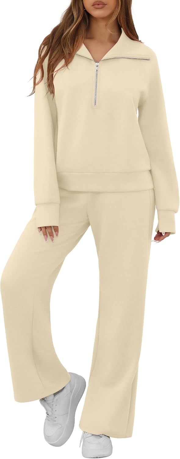 image:imageGRECERELLE Womens Lounge Sets 2 Piece Sweatsuit Outfits Matching TracksuitApricot