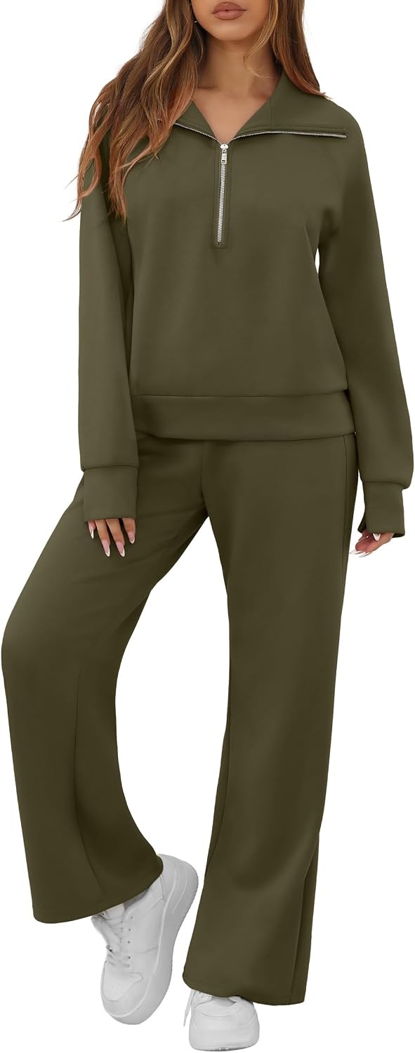 image:imageGRECERELLE Womens Lounge Sets 2 Piece Sweatsuit Outfits Matching TracksuitArmy Green
