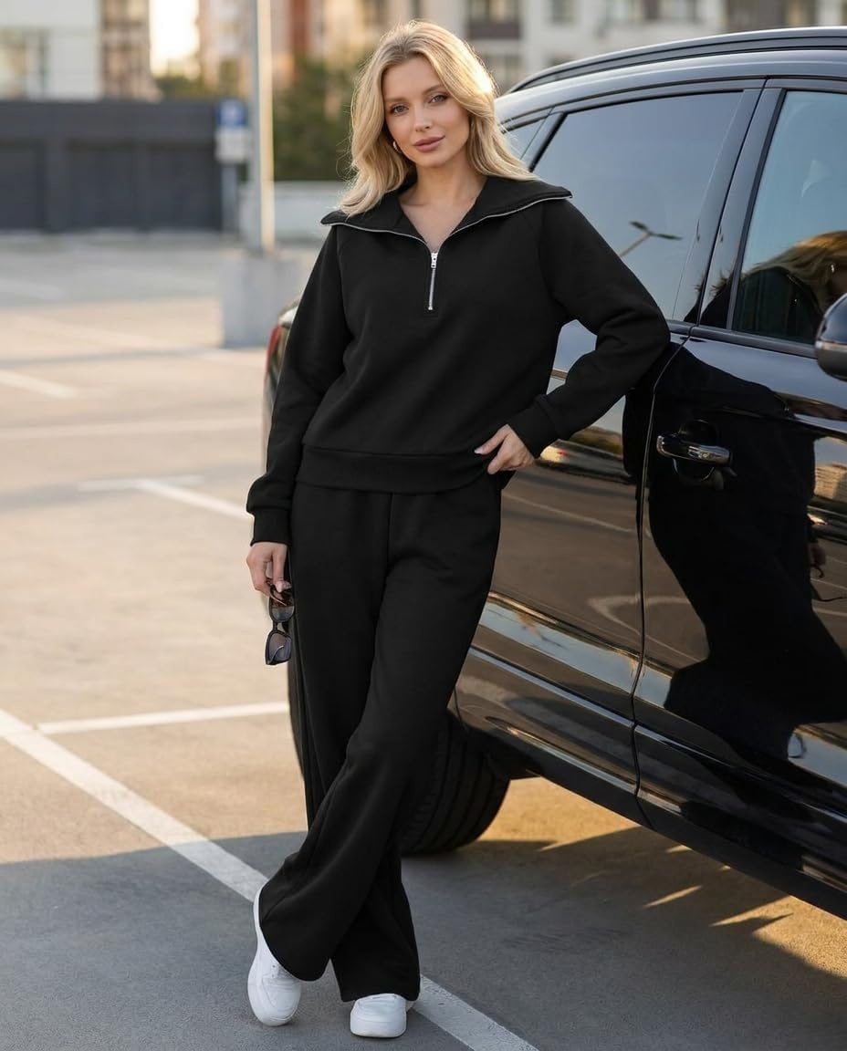 image:imageGRECERELLE Womens Lounge Sets 2 Piece Sweatsuit Outfits Matching TracksuitBlack
