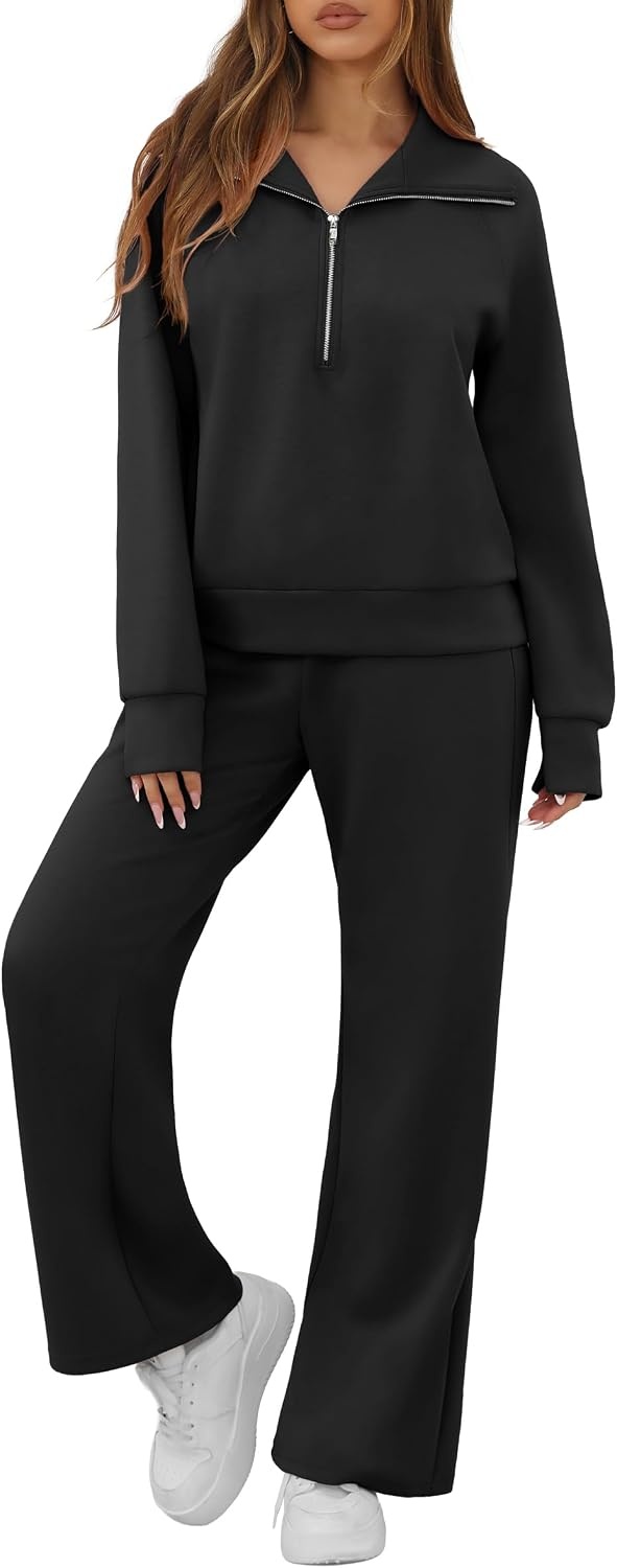 image:imageGRECERELLE Womens Lounge Sets 2 Piece Sweatsuit Outfits Matching TracksuitBlack