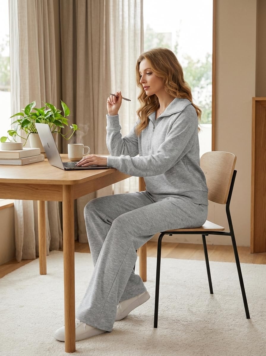 image:imageGRECERELLE Womens Lounge Sets 2 Piece Sweatsuit Outfits Matching TracksuitDark Grey