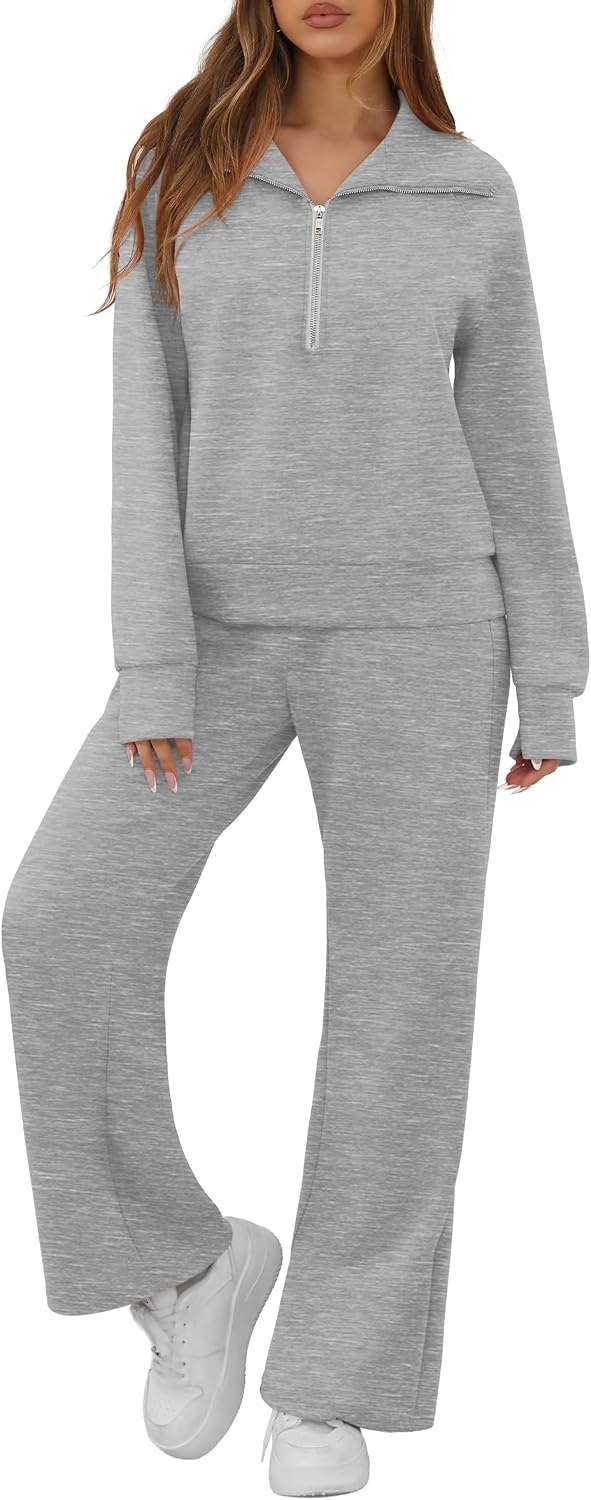 image:imageGRECERELLE Womens Lounge Sets 2 Piece Sweatsuit Outfits Matching TracksuitDark Grey
