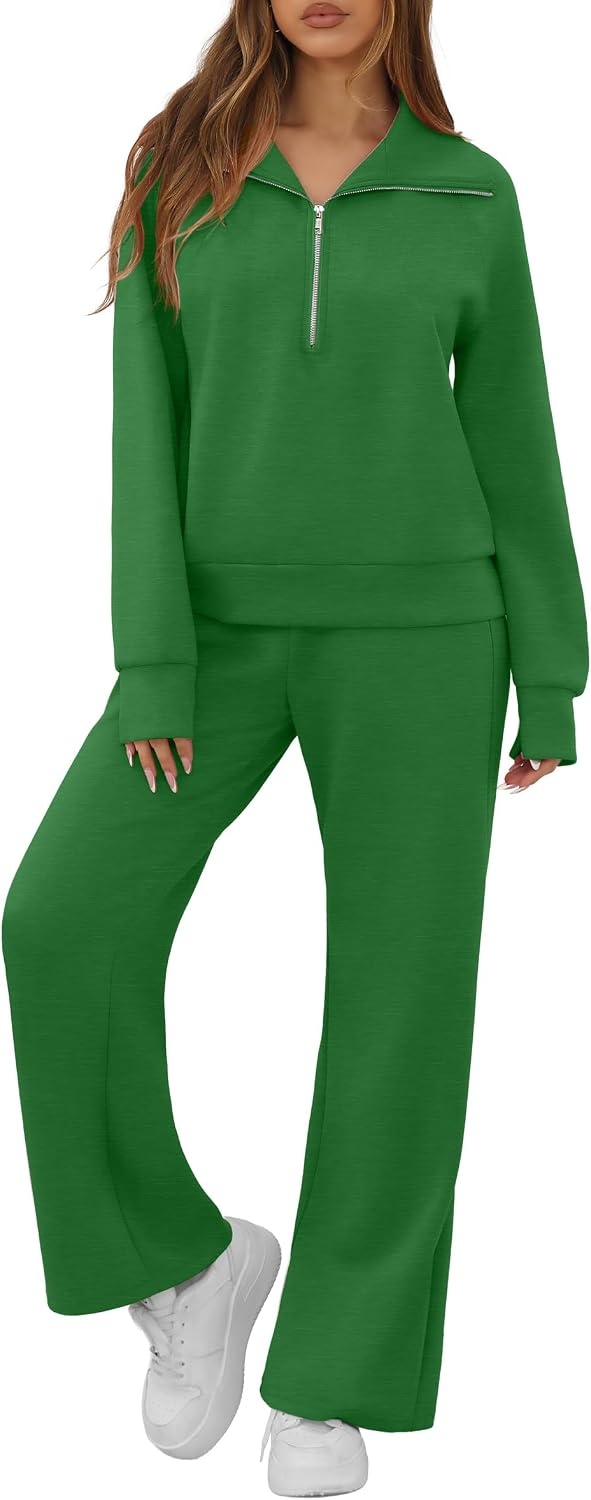 image:imageGRECERELLE Womens Lounge Sets 2 Piece Sweatsuit Outfits Matching TracksuitGreen