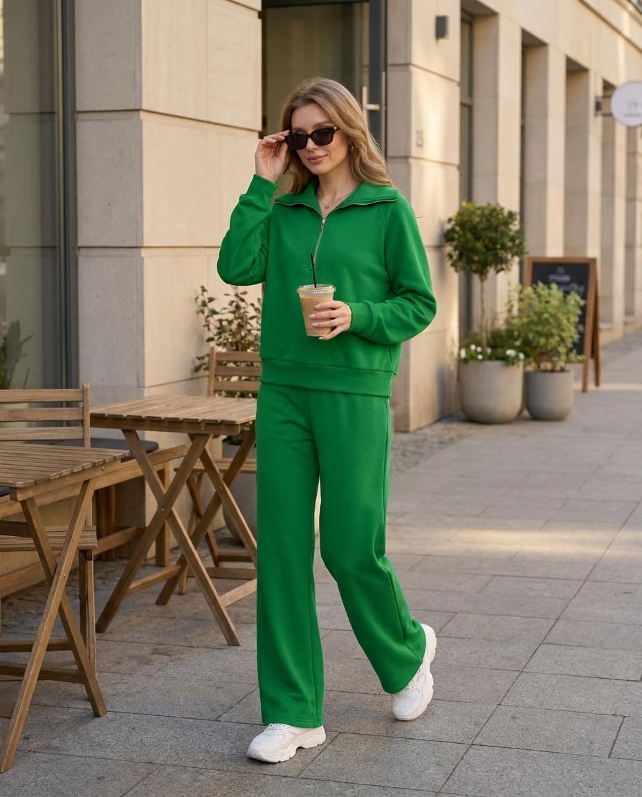 image:imageGRECERELLE Womens Lounge Sets 2 Piece Sweatsuit Outfits Matching TracksuitGreen