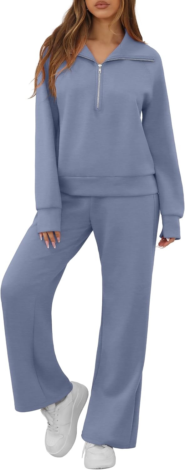 image:imageGRECERELLE Womens Lounge Sets 2 Piece Sweatsuit Outfits Matching TracksuitHaze Blue