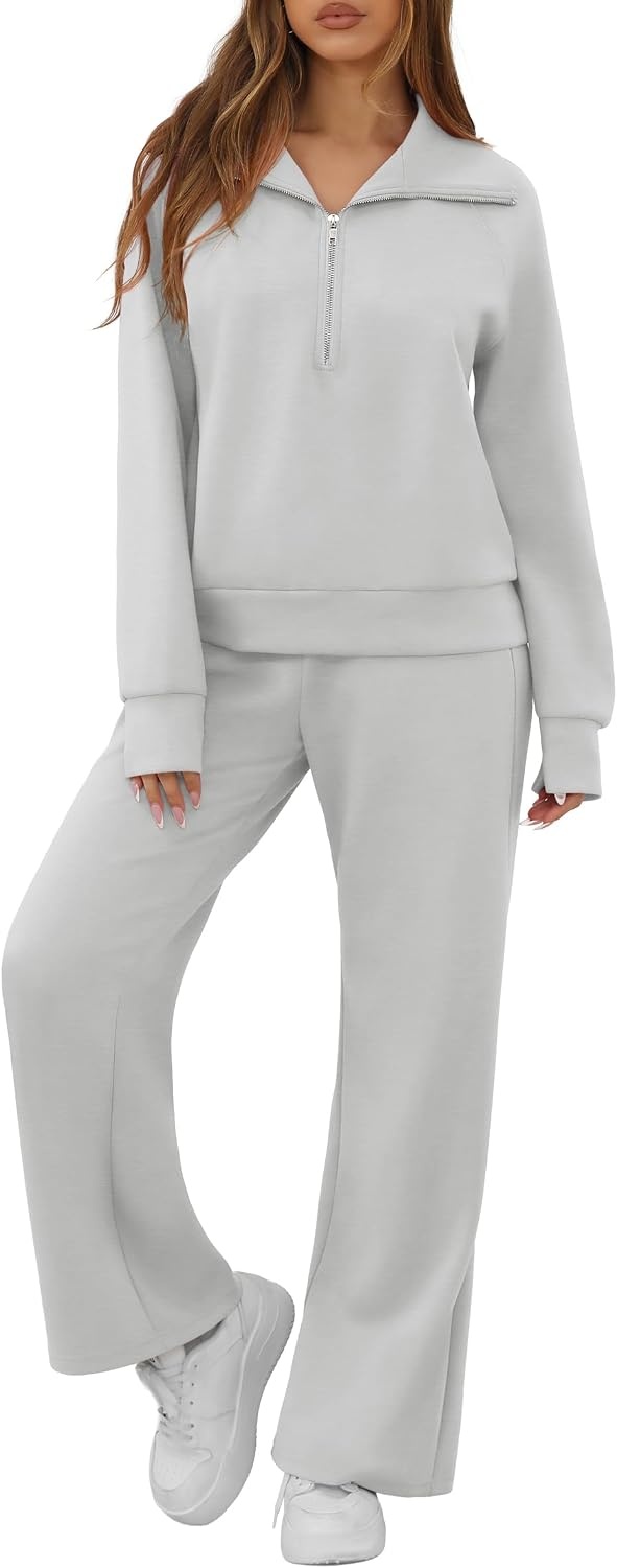 image:imageGRECERELLE Womens Lounge Sets 2 Piece Sweatsuit Outfits Matching TracksuitLight Gray