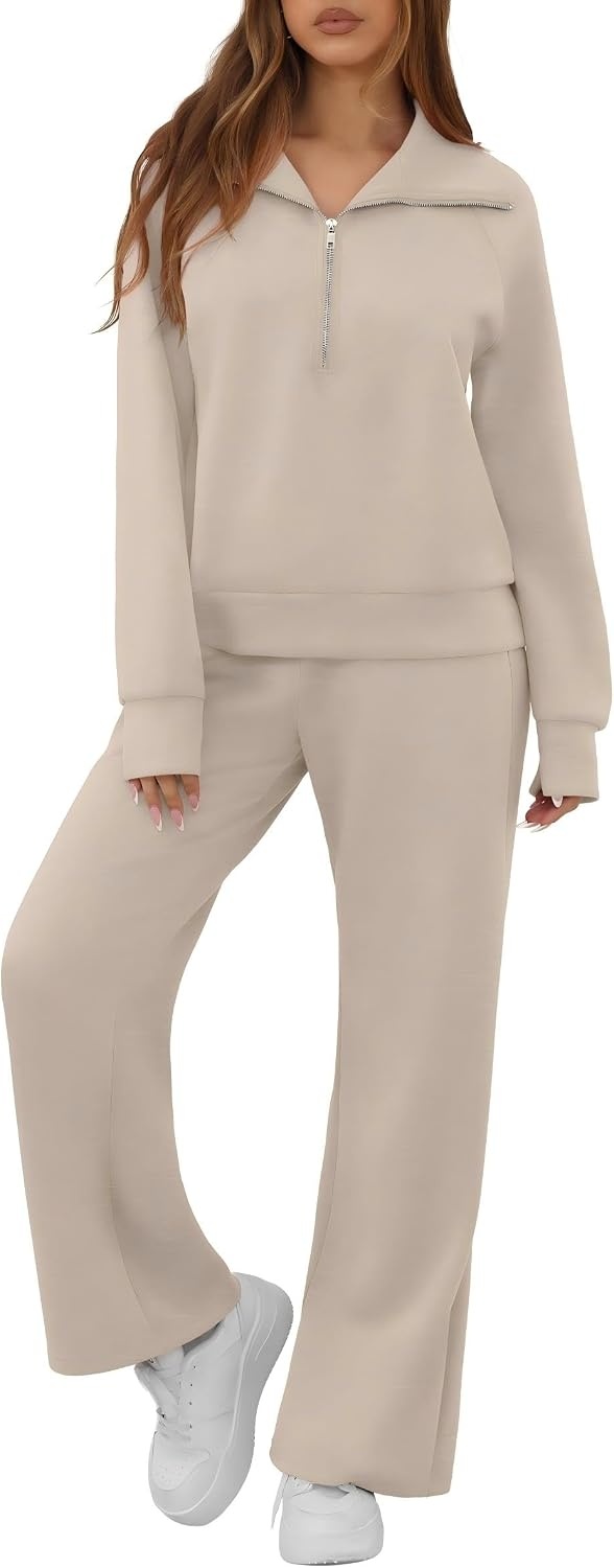 image:imageGRECERELLE Womens Lounge Sets 2 Piece Sweatsuit Outfits Matching TracksuitOatmeal