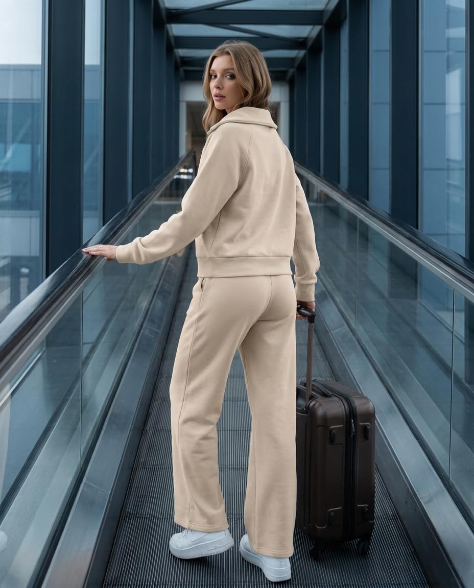 image:imageGRECERELLE Womens Lounge Sets 2 Piece Sweatsuit Outfits Matching TracksuitOatmeal