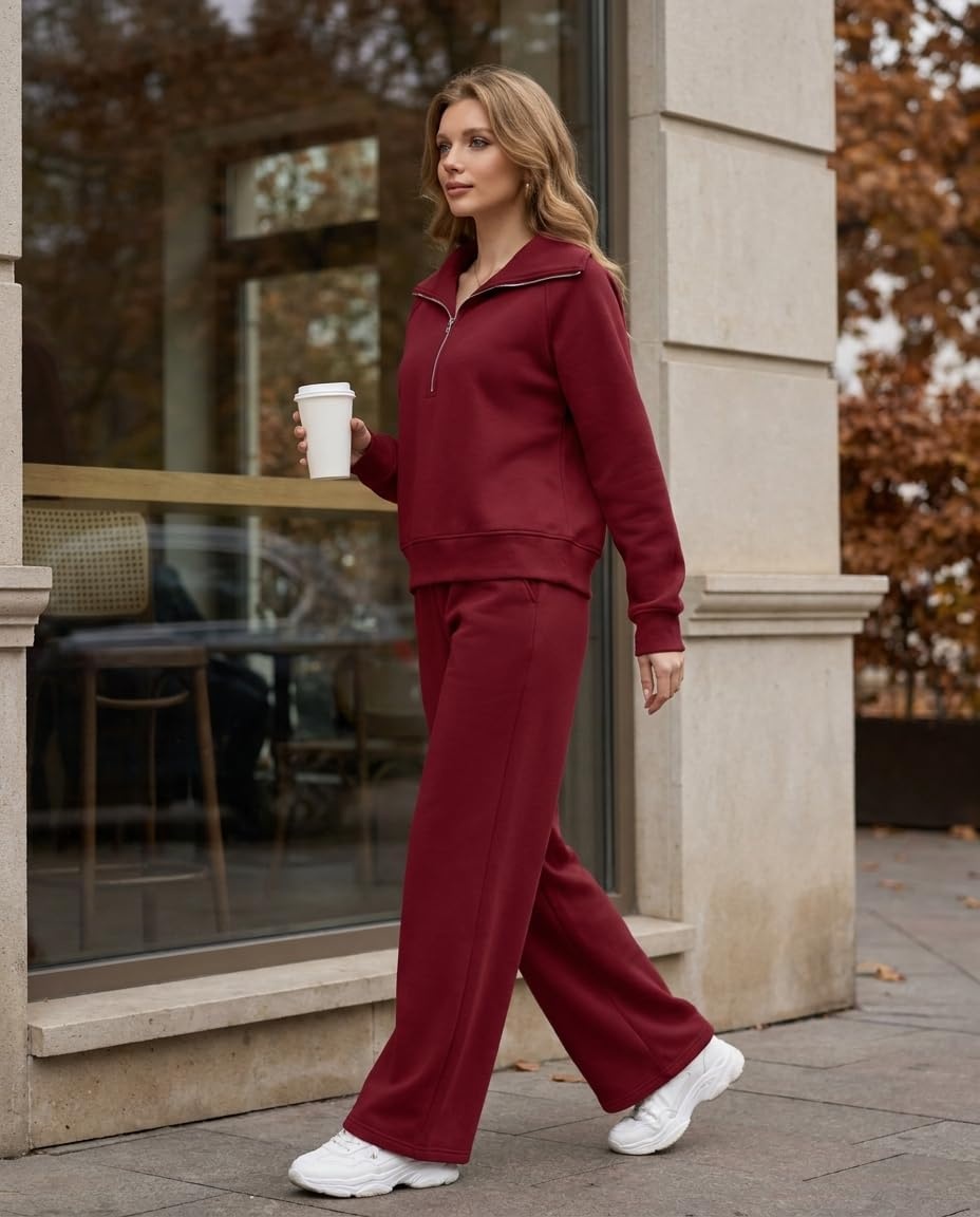 image:imageGRECERELLE Womens Lounge Sets 2 Piece Sweatsuit Outfits Matching TracksuitWine Red