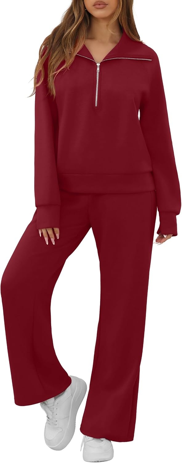 image:imageGRECERELLE Womens Lounge Sets 2 Piece Sweatsuit Outfits Matching TracksuitWine Red