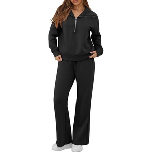 GRECERELLE Womens Lounge Sets 2 Piece Sweatsuit Outfits Matching Tracksuit(Black)
