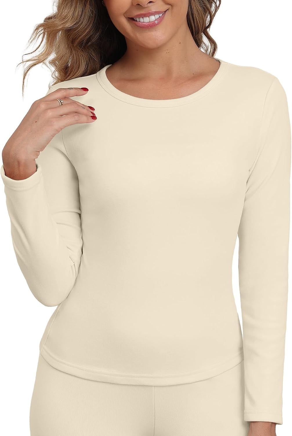image:imageGRECERELLE 2026 Women Thermal T Shirt Round Neck Base Layer TopBeige