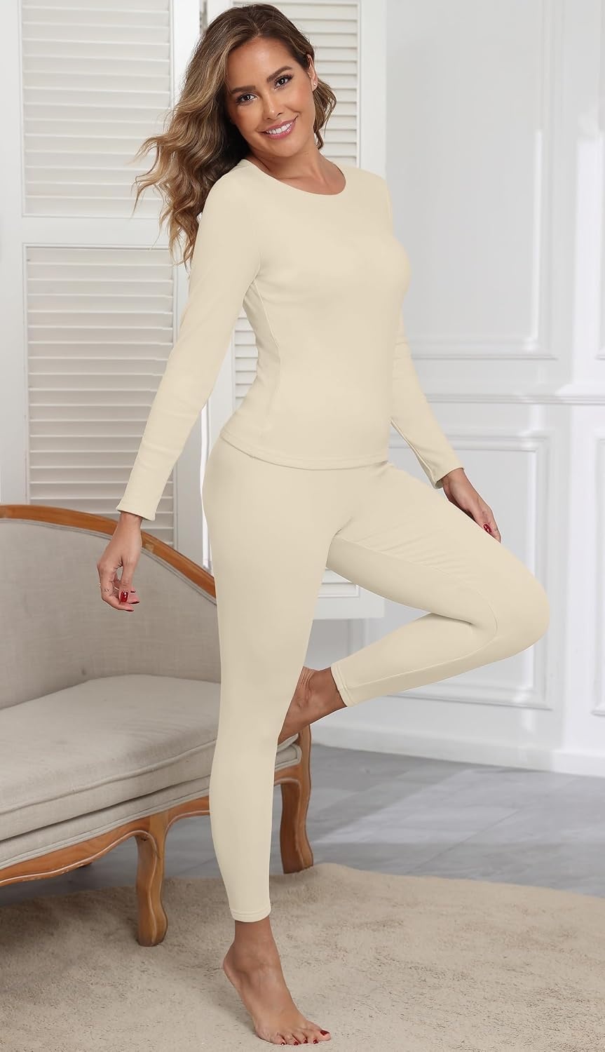 image:imageGRECERELLE 2026 Women Thermal T Shirt Round Neck Base Layer TopBeige