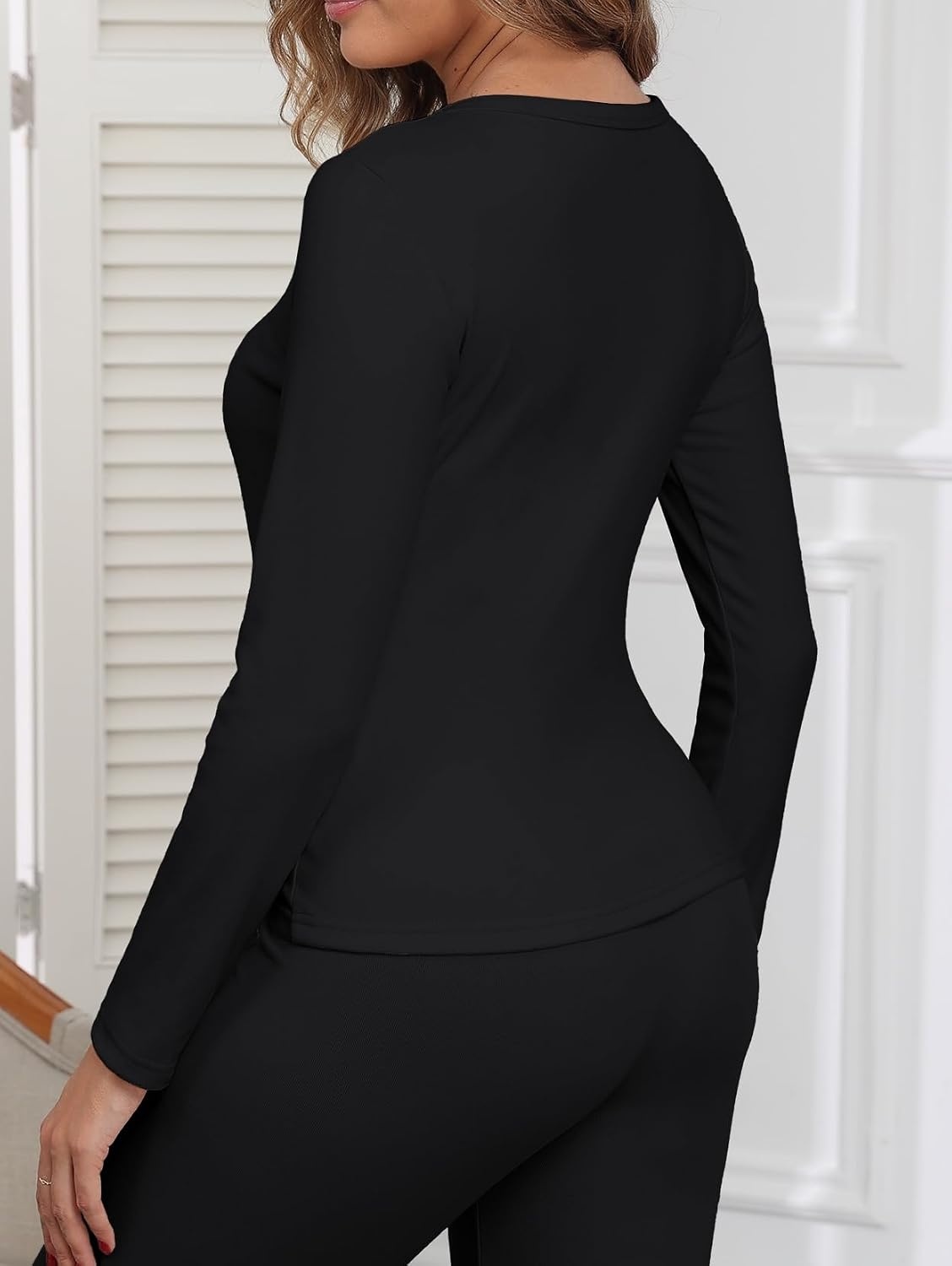 image:imageGRECERELLE 2026 Women Thermal T Shirt Round Neck Base Layer TopBlack