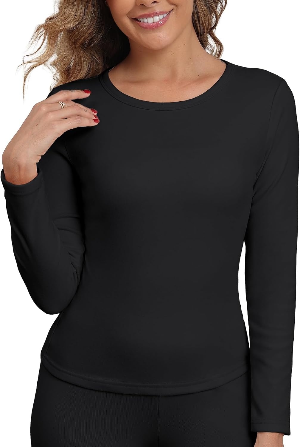 image:imageGRECERELLE 2026 Women Thermal T Shirt Round Neck Base Layer TopBlack