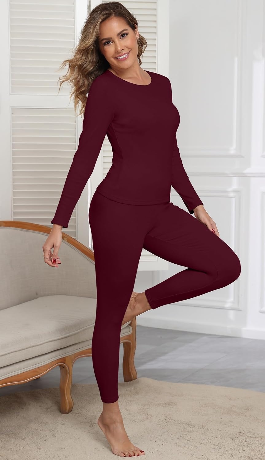 image:imageGRECERELLE 2026 Women Thermal T Shirt Round Neck Base Layer TopBurgundy