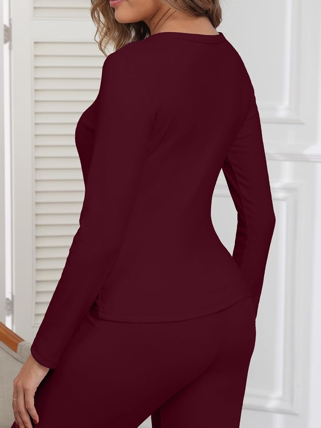 image:imageGRECERELLE 2026 Women Thermal T Shirt Round Neck Base Layer TopBurgundy