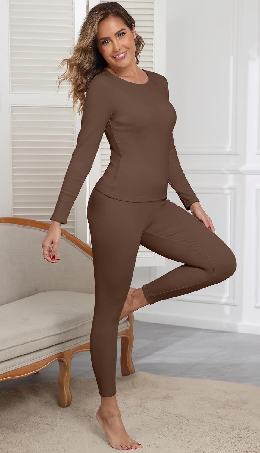 image:imageGRECERELLE 2026 Women Thermal T Shirt Round Neck Base Layer TopCoffee