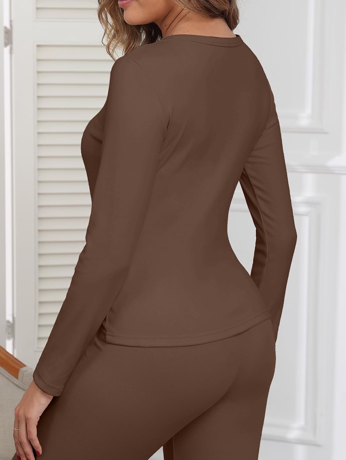 image:imageGRECERELLE 2026 Women Thermal T Shirt Round Neck Base Layer TopCoffee
