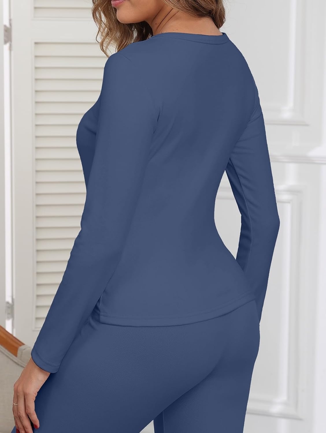 image:imageGRECERELLE 2026 Women Thermal T Shirt Round Neck Base Layer TopDenim Blue