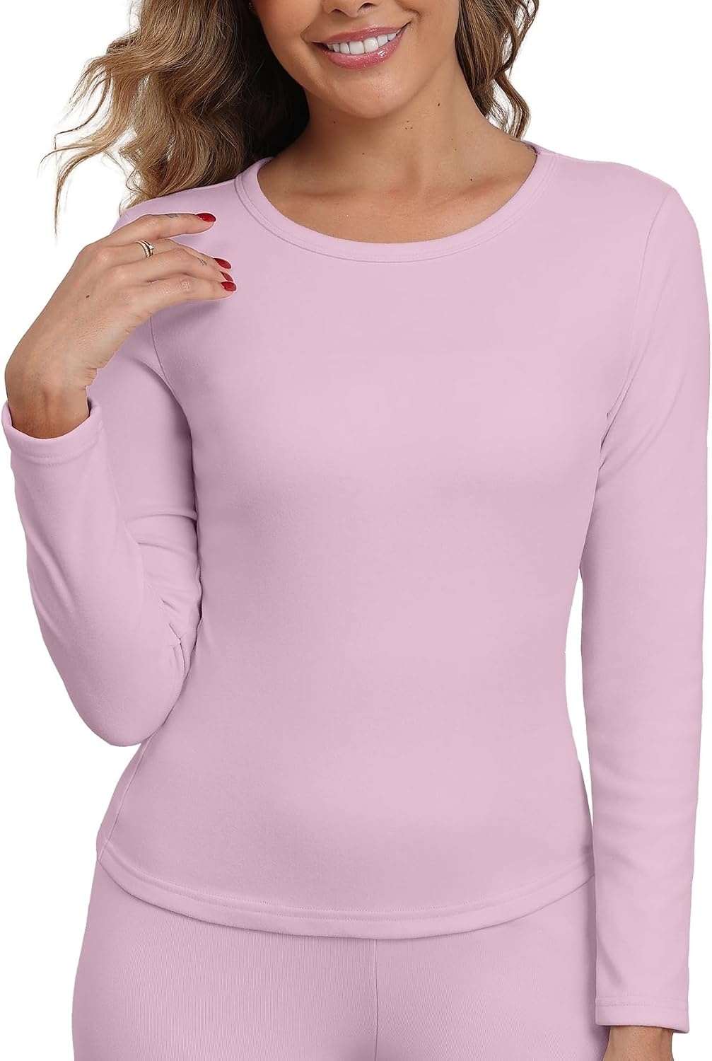 image:imageGRECERELLE 2026 Women Thermal T Shirt Round Neck Base Layer TopLilac