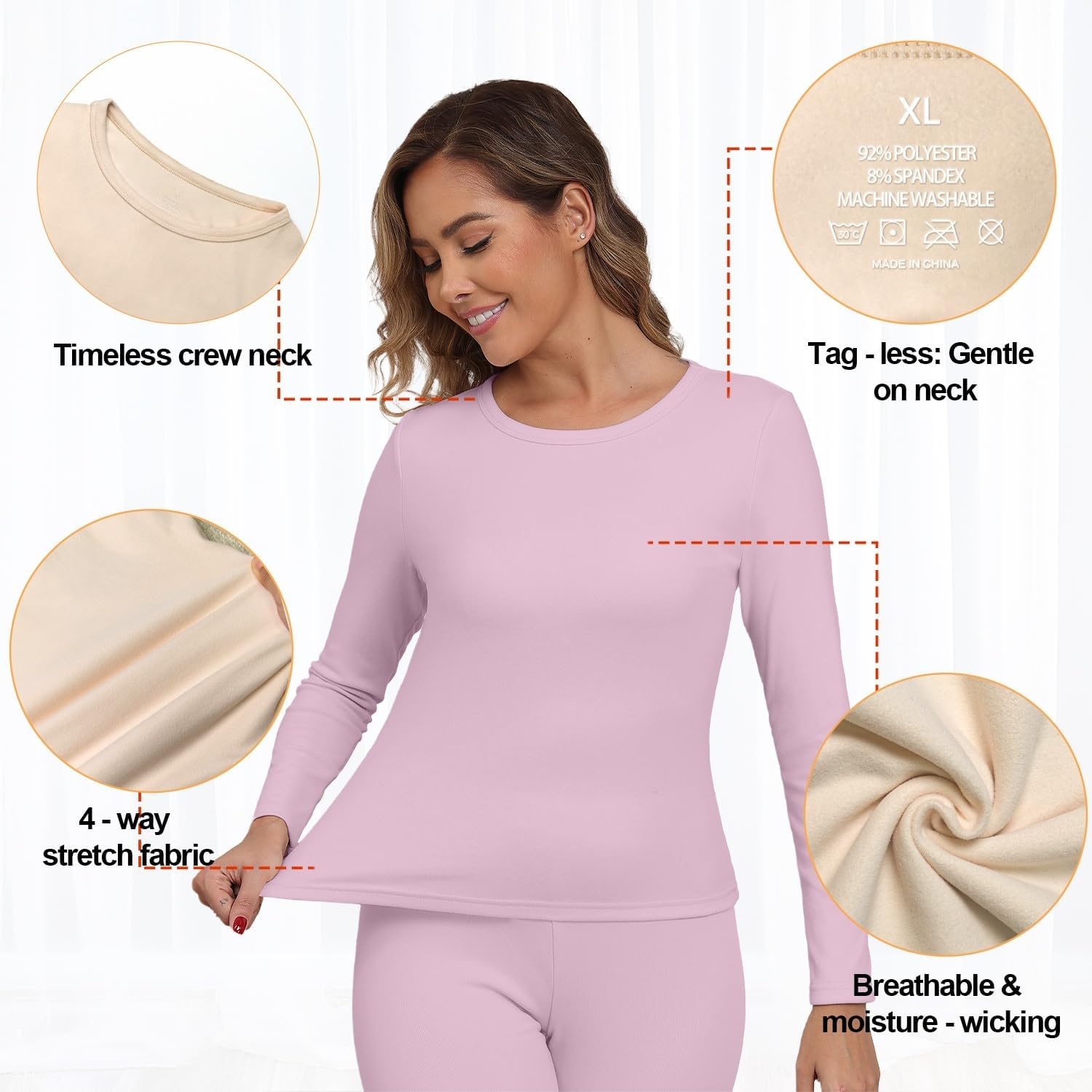 image:imageGRECERELLE 2026 Women Thermal T Shirt Round Neck Base Layer TopLilac