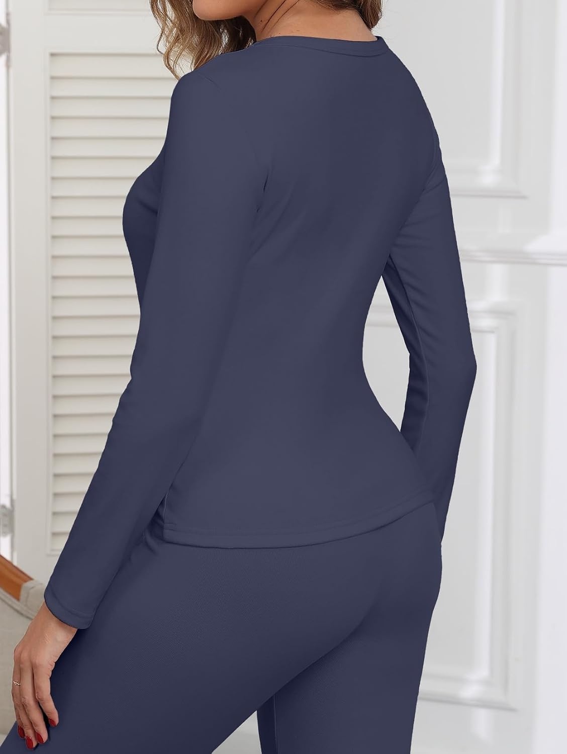image:imageGRECERELLE 2026 Women Thermal T Shirt Round Neck Base Layer TopNavy Blue