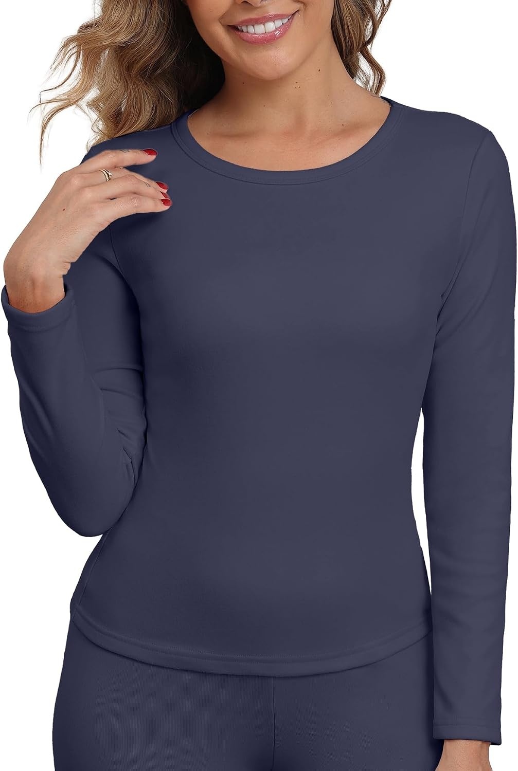 image:imageGRECERELLE 2026 Women Thermal T Shirt Round Neck Base Layer TopNavy Blue