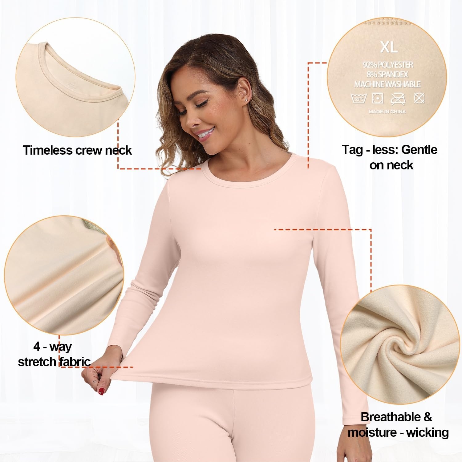 image:imageGRECERELLE 2026 Women Thermal T Shirt Round Neck Base Layer TopPink