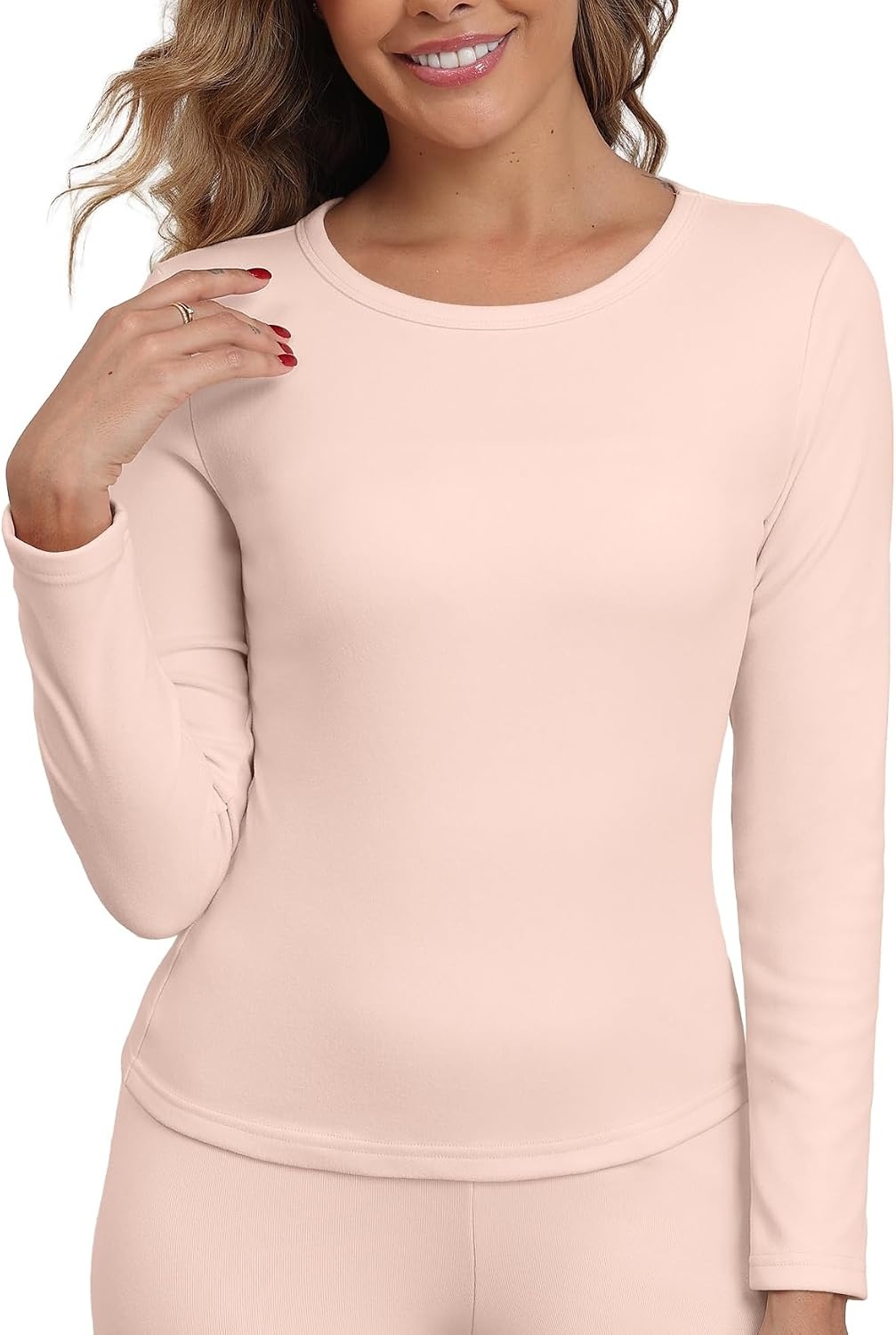 image:imageGRECERELLE 2026 Women Thermal T Shirt Round Neck Base Layer TopPink