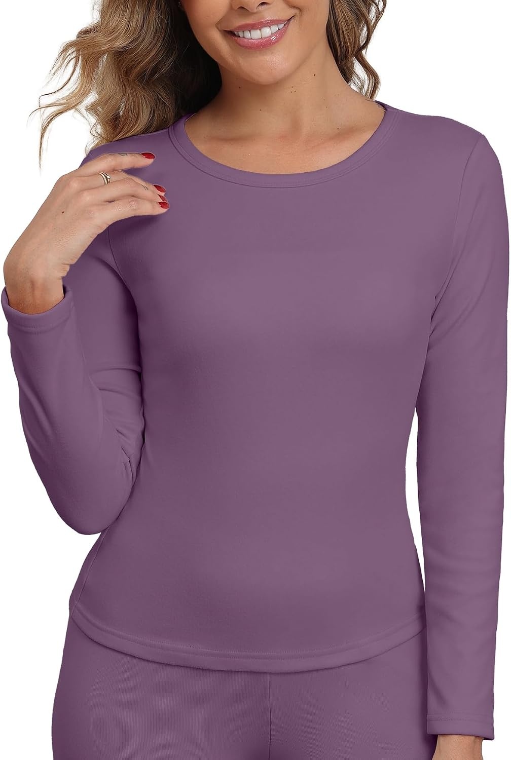 image:imageGRECERELLE 2026 Women Thermal T Shirt Round Neck Base Layer TopPurple