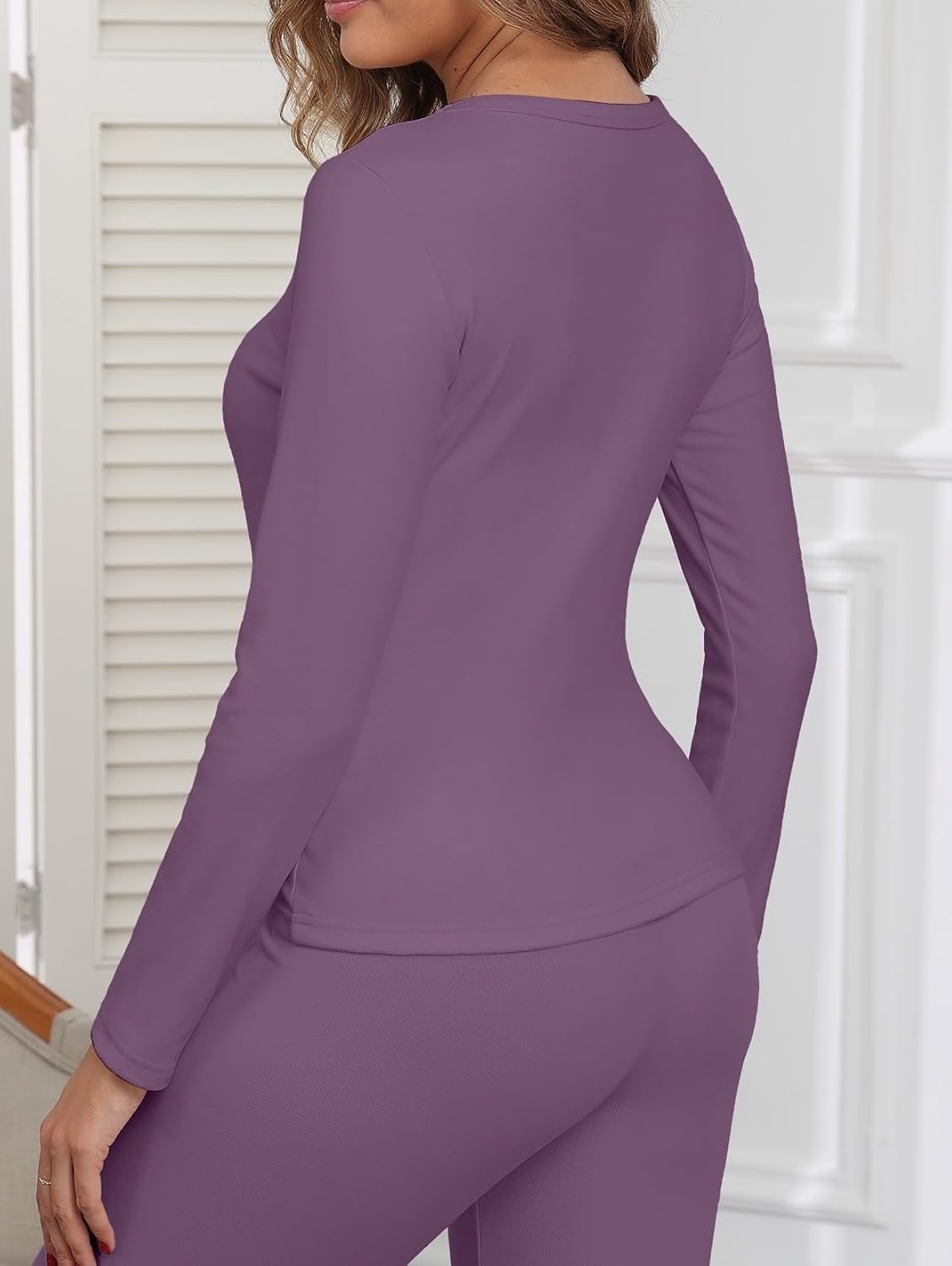image:imageGRECERELLE 2026 Women Thermal T Shirt Round Neck Base Layer TopPurple