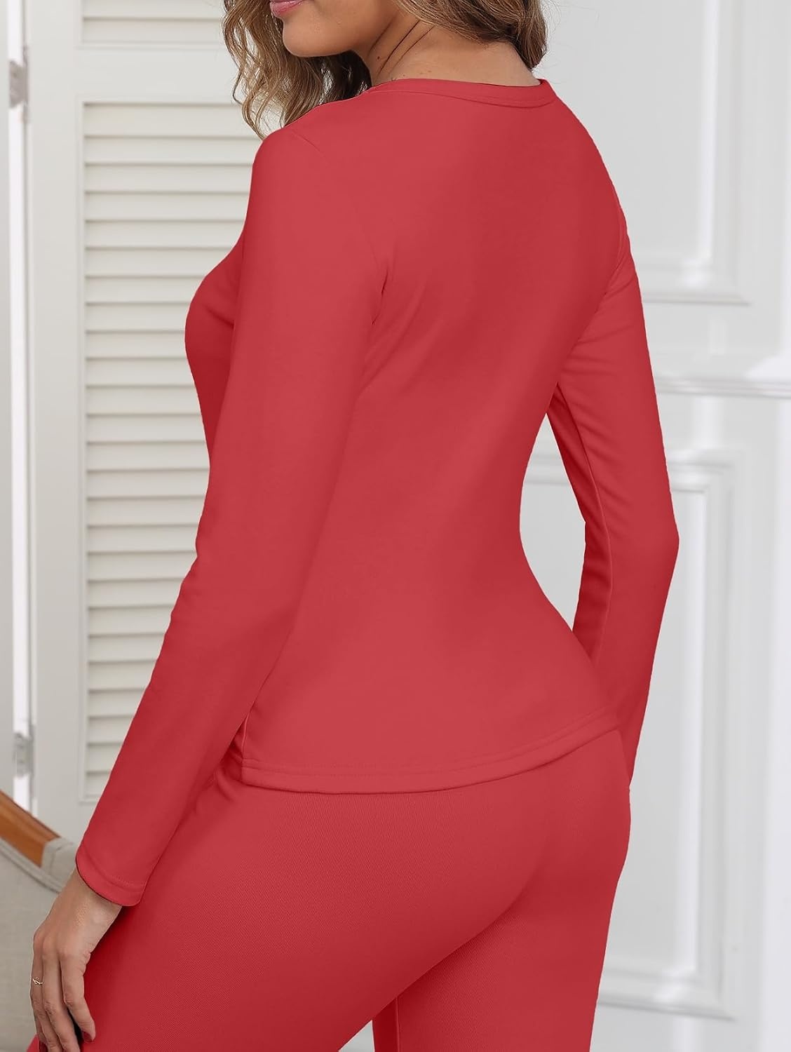 image:imageGRECERELLE 2026 Women Thermal T Shirt Round Neck Base Layer TopRed