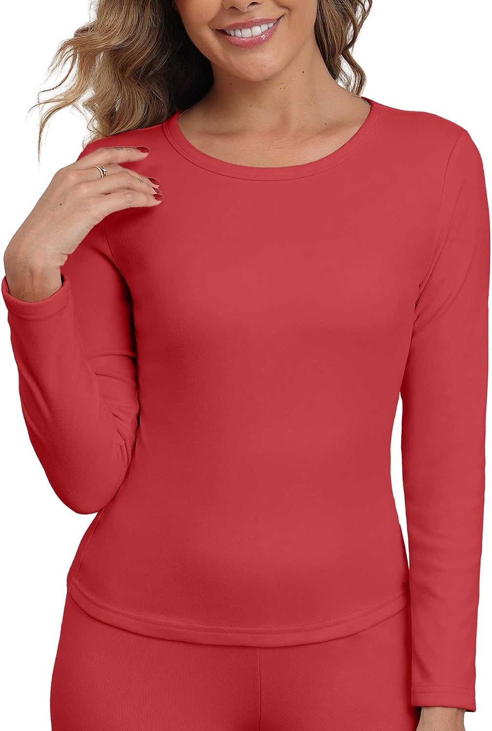 image:imageGRECERELLE 2026 Women Thermal T Shirt Round Neck Base Layer TopRed